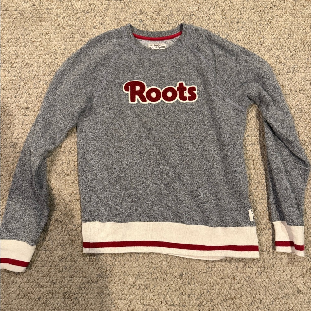 Roots Heather Gray and Red Crewneck Sweater